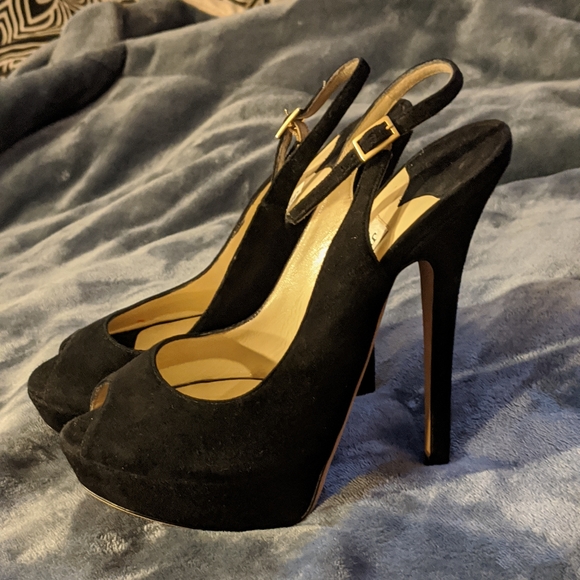 Jimmy Choo black suede peep toe sling back - Picture 6 of 8